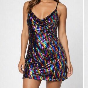 Boohoo | Tall | Rainbow 🌈 Sequin Mini Dress – Size 4